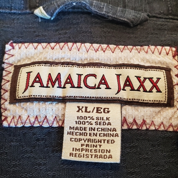 Jamaica Jaxx Men's Shirt Silk Hawaiian Short Sleeve Button Palm Trees Black XL - Picture 2 of 14